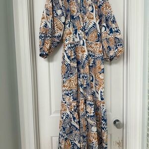 STAUD Blue Floral Demi Dress, Size Small